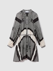 Reiss Black/White Bay Printed Pleated Mini Dress - Image 2 of 6