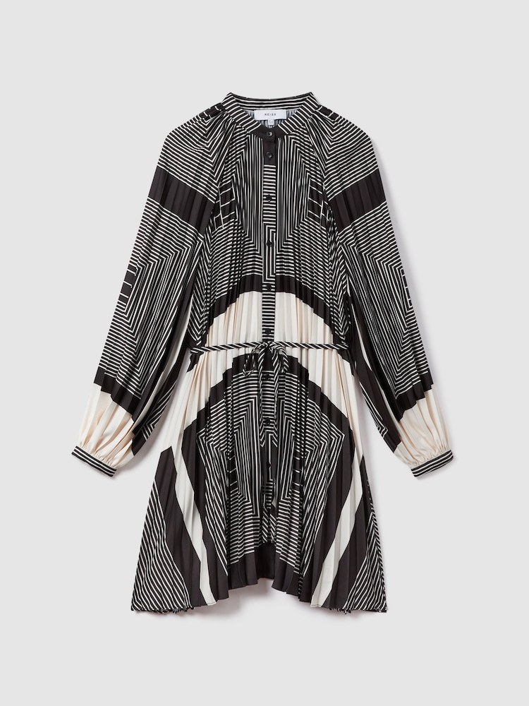 Reiss Black/White Bay Printed Pleated Mini Dress - Image 2 of 6