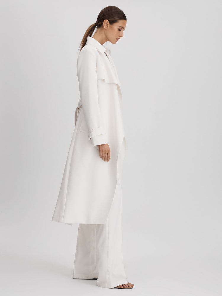Reiss White Etta Petite Double Breasted Belted Trench Coat - Image 1 of 6
