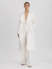 Reiss White Etta Petite Double Breasted Belted Trench Coat - Image 3 of 6