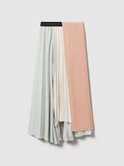 Reiss Pink/Cream Maddie Pleated Asymmetric Midi Skirt - Image 2 of 6