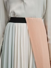 Reiss Pink/Cream Maddie Pleated Asymmetric Midi Skirt - Image 4 of 6