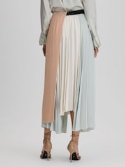 Reiss Pink/Cream Maddie Pleated Asymmetric Midi Skirt - Image 5 of 6
