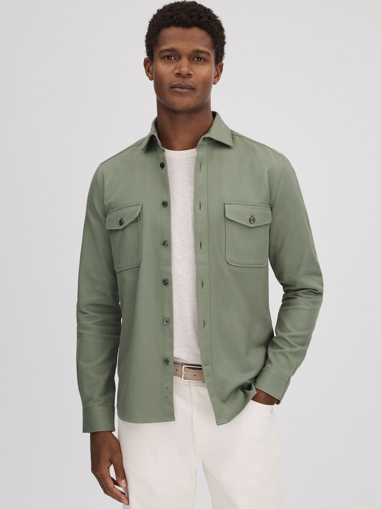 Reiss Pistachio Arlo Cotton Canvas Overshirt - Image 1 of 6 Reiss Pistachio Arlo Cotton Canvas Overshirt - Image 1 of 6