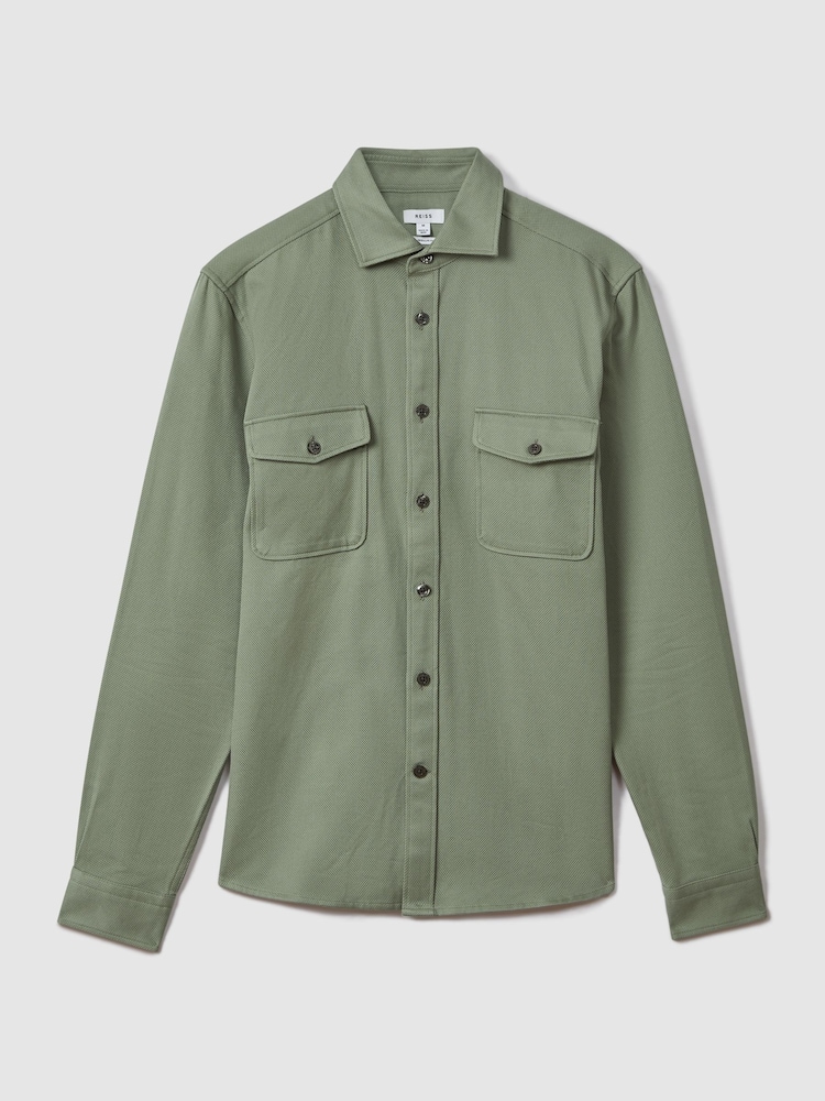 Reiss Pistachio Arlo Cotton Canvas Overshirt - Image 2 of 6 Reiss Pistachio Arlo Cotton Canvas Overshirt - Image 2 of 6
