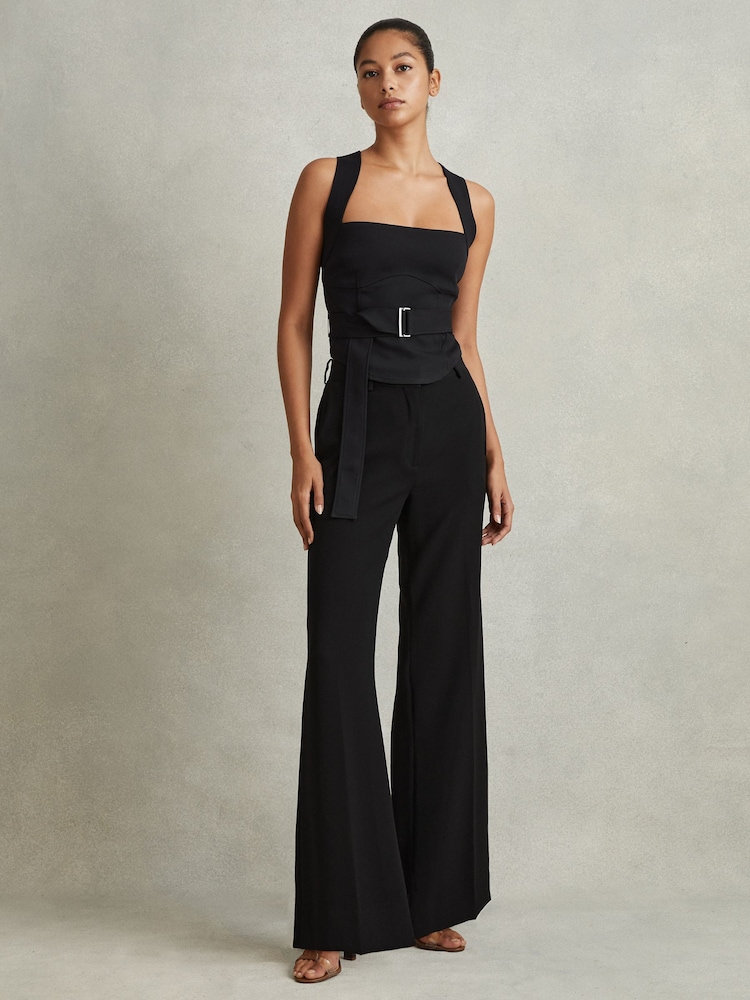 Reiss Black Callie Belted Corset Top - Image 1 of 5 Reiss Black Callie Belted Corset Top - Image 1 of 5