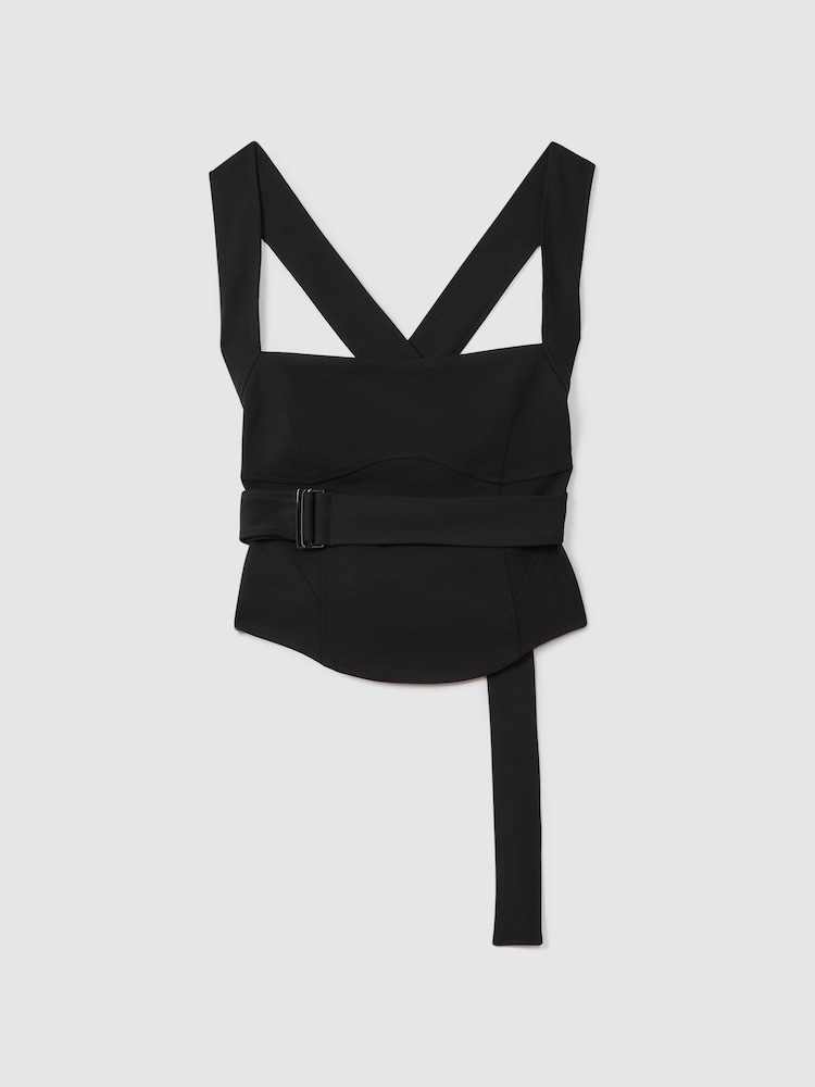 Reiss Black Callie Belted Corset Top - Image 2 of 5