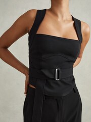 Reiss Black Callie Belted Corset Top - Image 3 of 5