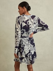 Reiss Navy/Cream Sienna Printed Belted Mini Dress - Image 5 of 6
