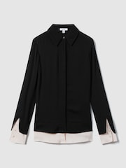 Reiss Black/Nude Nila Contrasting Button-Through Shirt - Image 2 of 6
