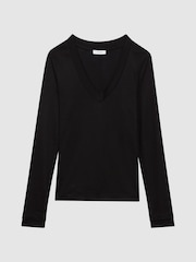 Reiss Black Brady Jersey V-Neck Top - Image 2 of 6