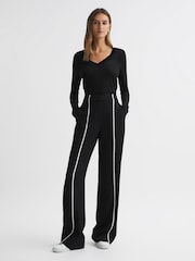 Reiss Black Brady Jersey V-Neck Top - Image 3 of 6