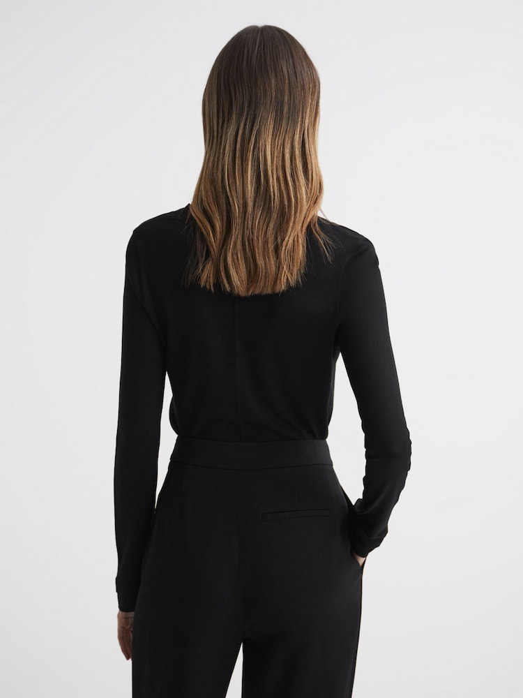 Reiss Black Brady Jersey V-Neck Top - Image 5 of 6