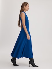 Florere Bright Blue Zip Front Midi Dress - Image 4 of 6