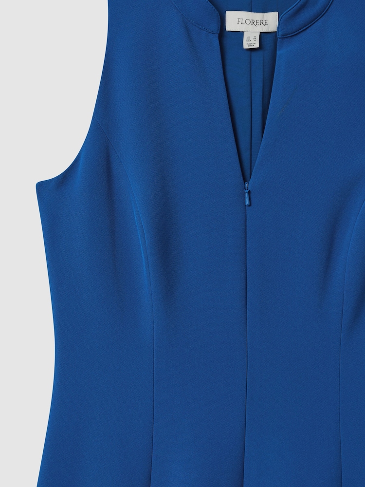 Florere Bright Blue Zip Front Midi Dress - Image 6 of 6