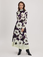 Florere Printed Zip Cuff Midi Dress - Image 1 of 7