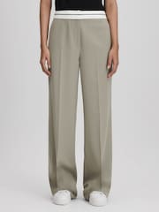 Reiss Green Whitley Contrast Waistband Wide Leg Suit Trousers - Image 1 of 6