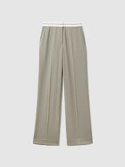 Reiss Green Whitley Contrast Waistband Wide Leg Suit Trousers - Image 2 of 6