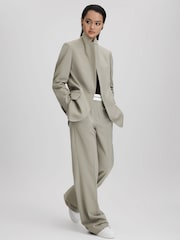 Reiss Green Whitley Contrast Waistband Wide Leg Suit Trousers - Image 3 of 6
