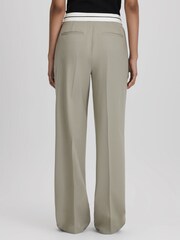 Reiss Green Whitley Contrast Waistband Wide Leg Suit Trousers - Image 5 of 6