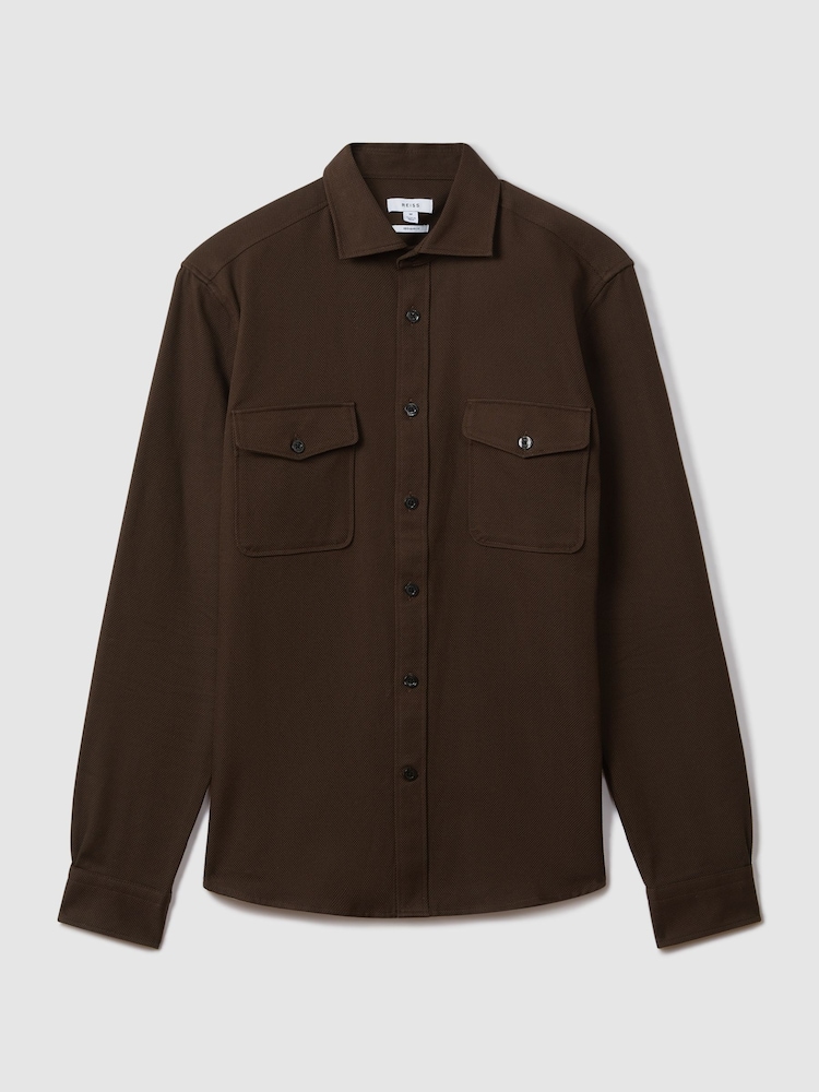 Reiss Chocolate Arlo Cotton Canvas Overshirt - Image 2 of 7 Reiss Chocolate Arlo Cotton Canvas Overshirt - Image 2 of 7