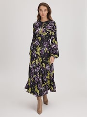 Florere Printed Blouson Sleeve Midi Dress - Image 1 of 7