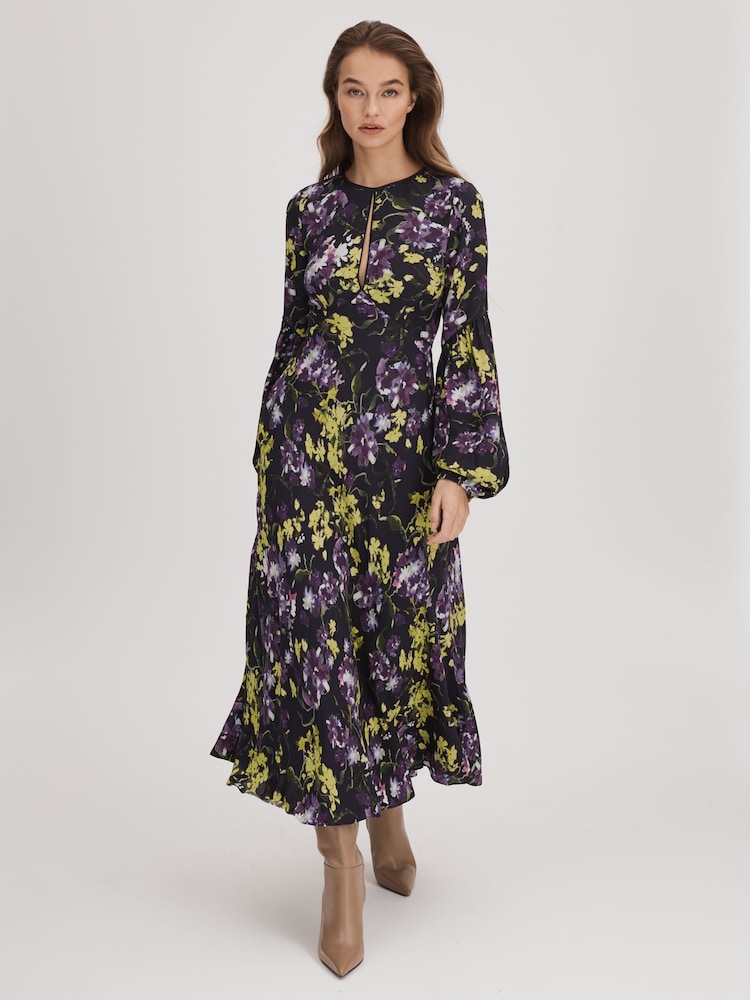 Florere Printed Blouson Sleeve Midi Dress - Image 1 of 7
