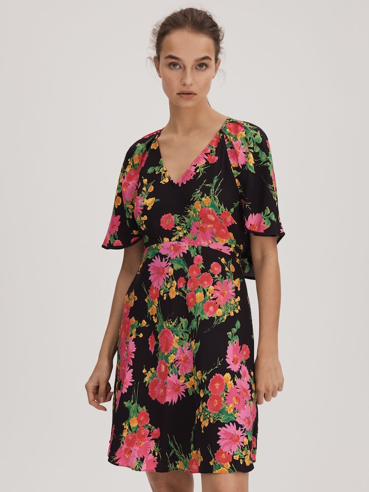 Florere Printed Cape Sleeve Mini Dress - Image 1 of 6