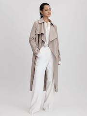 Reiss Mink Neutral Etta Double Breasted Belted Trench Coat - Image 1 of 7