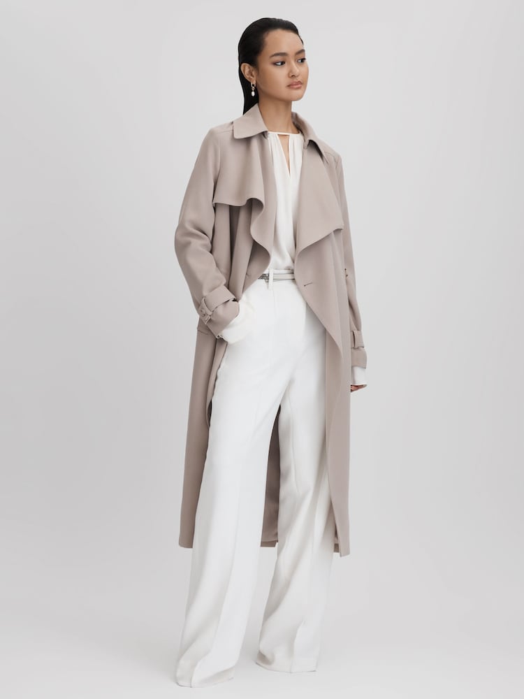 Reiss Mink Neutral Etta Double Breasted Belted Trench Coat - Image 1 of 7