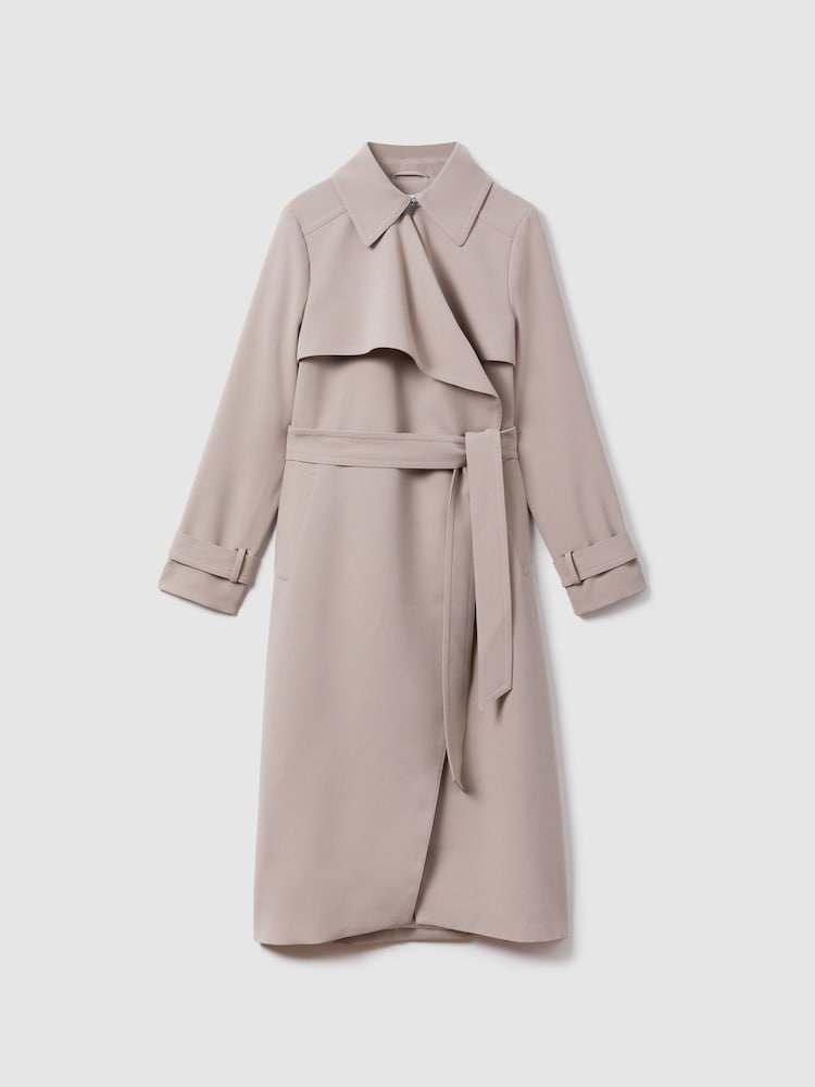 Reiss Mink Neutral Etta Double Breasted Belted Trench Coat - Image 2 of 7