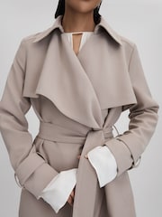 Reiss Mink Neutral Etta Double Breasted Belted Trench Coat - Image 3 of 7