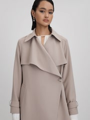 Reiss Mink Neutral Etta Double Breasted Belted Trench Coat - Image 4 of 7