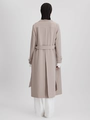 Reiss Mink Neutral Etta Double Breasted Belted Trench Coat - Image 5 of 7