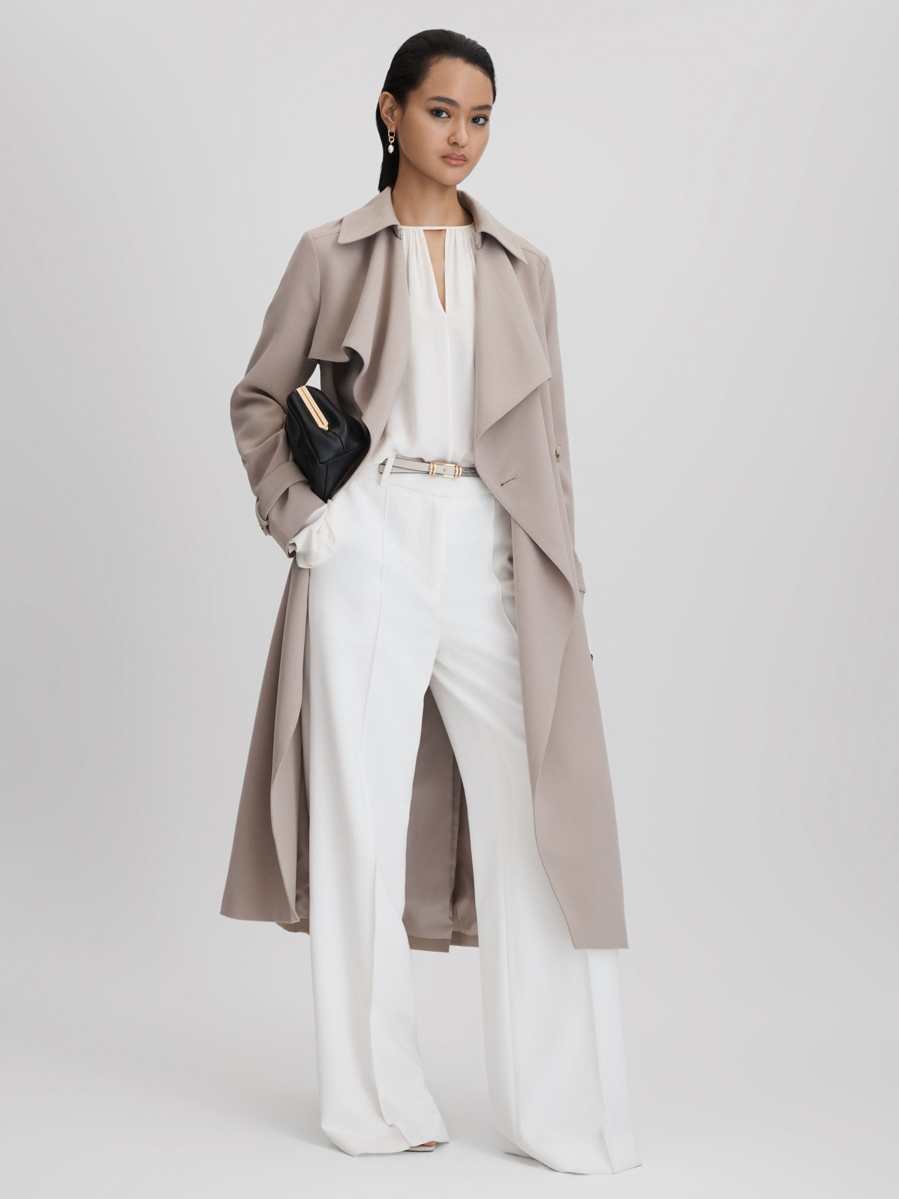 Buy Reiss Mink Neutral Etta Double Breasted Belted Trench