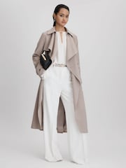 Reiss Mink Neutral Etta Double Breasted Belted Trench Coat - Image 6 of 7