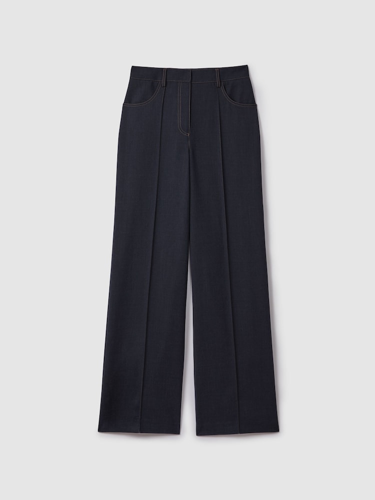 Reiss Navy Raven Wool Blend Denim Look Suit Trousers - Image 2 of 7