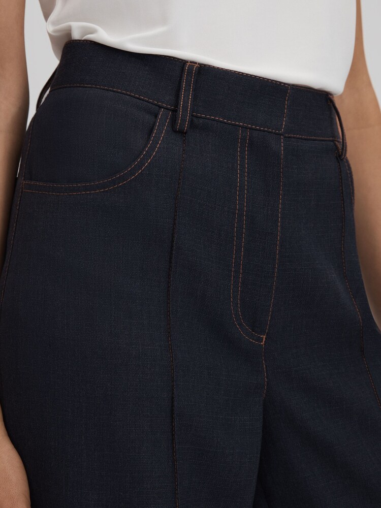 Reiss Navy Raven Wool Blend Denim Look Suit Trousers - Image 4 of 7