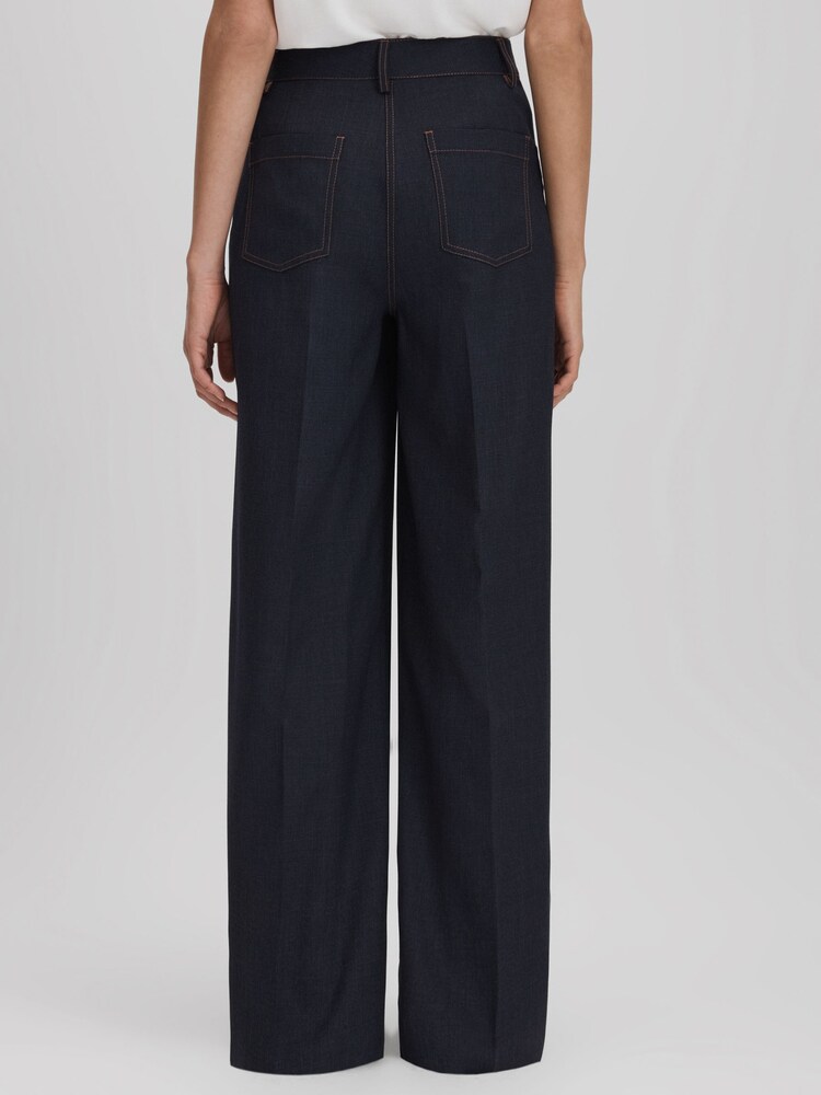Reiss Navy Raven Wool Blend Denim Look Suit Trousers - Image 5 of 7