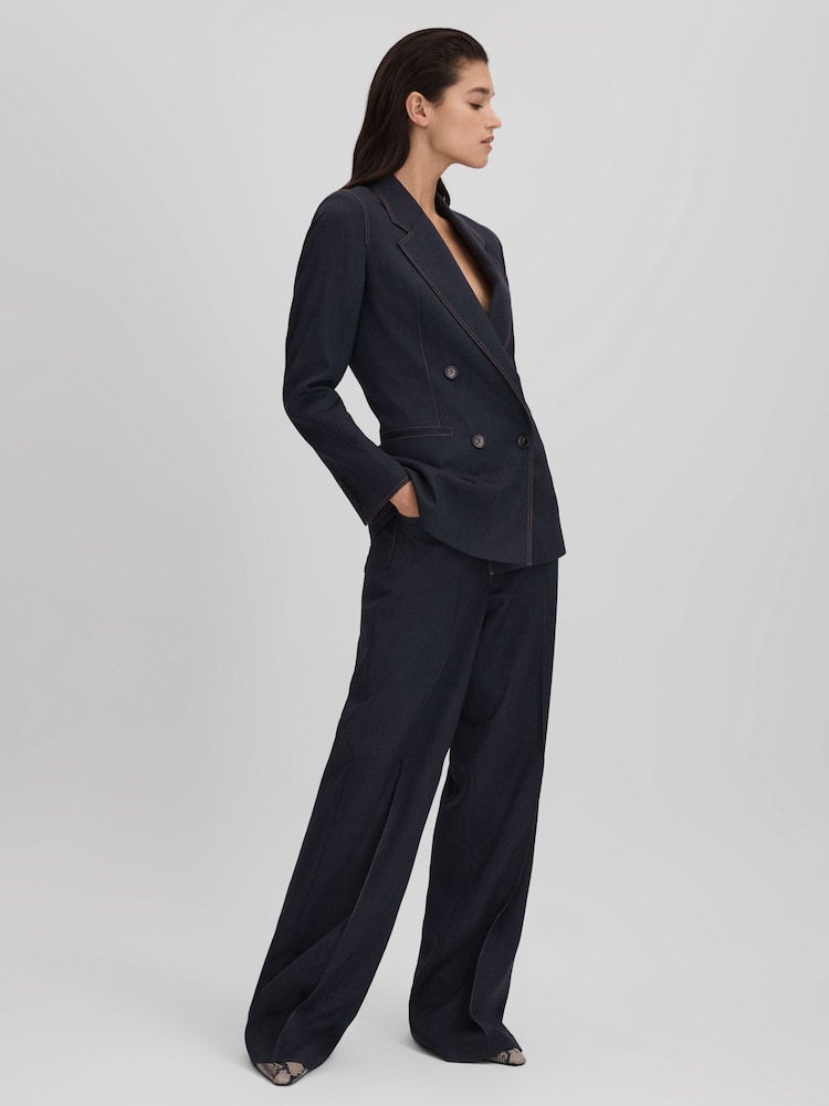 Reiss Navy Raven Wool Blend Denim Look Suit Trousers - Image 6 of 7