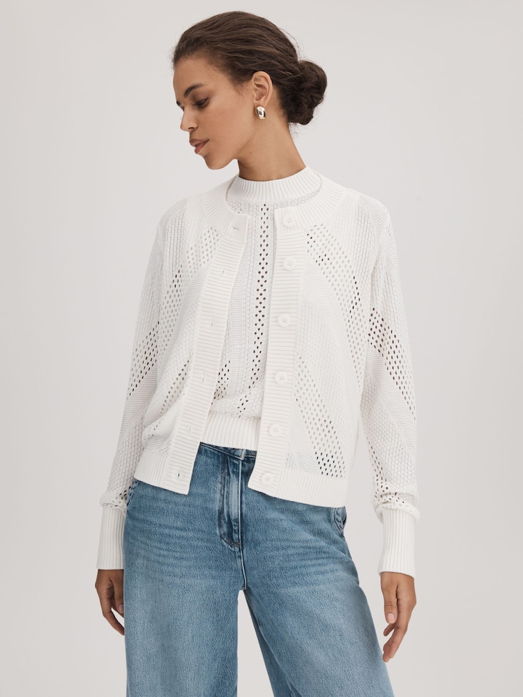 Florere Ivory Crochet Button Through Cardigan - Image 1 of 5