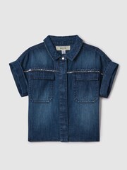 Reiss Blue Sandie 9-13 yrs Embellished Denim Shirt - Image 1 of 7