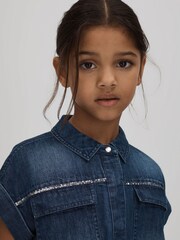 Reiss Blue Sandie 9-13 yrs Embellished Denim Shirt - Image 3 of 7