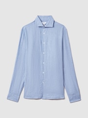 Reiss Sky Blue Ruban Linen Button-Through Shirt - Image 2 of 6