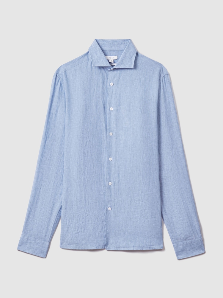 Reiss Sky Blue Ruban Linen Button-Through Shirt - Image 2 of 6