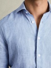 Reiss Sky Blue Ruban Linen Button-Through Shirt - Image 4 of 6