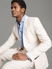 Reiss Sky Blue Ruban Linen Button-Through Shirt - Image 6 of 6
