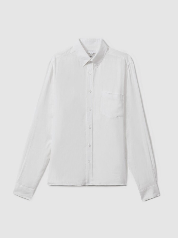 Reiss White Queens 100% Linen Button-Down Collar Shirt - Image 2 of 6