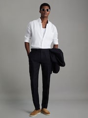 Reiss White Queens 100% Linen Button-Down Collar Shirt - Image 3 of 6