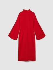Reiss Red Katya Flute Sleeve Bodycon Midi Dress - Image 2 of 6